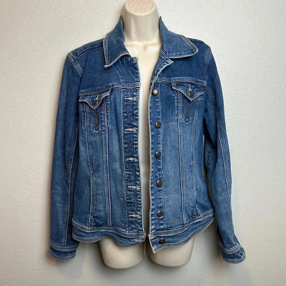 Tria Fitted Denim Jacket Vintage Styling Sz L - Picture 3 of 8